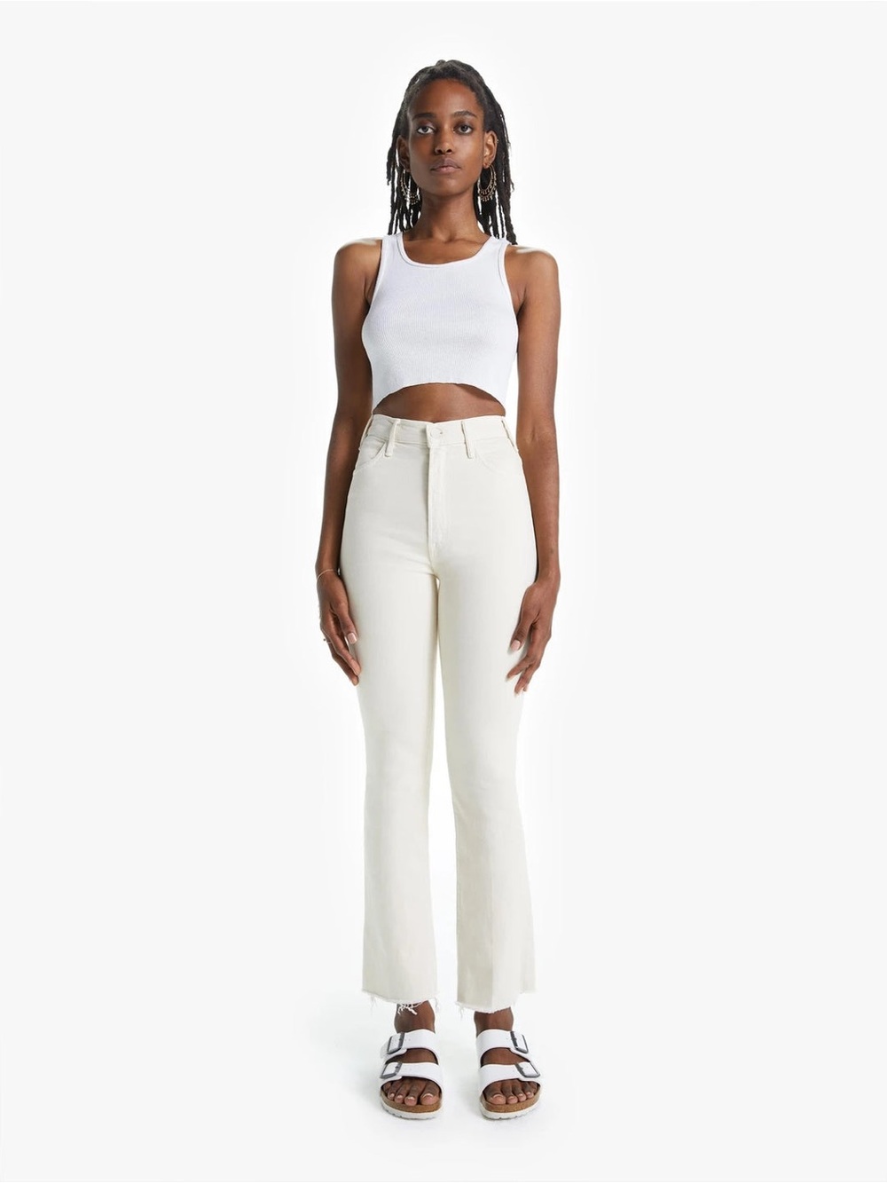 MOTHER The Hustler Ankle Fray Cream Jeans sz 29